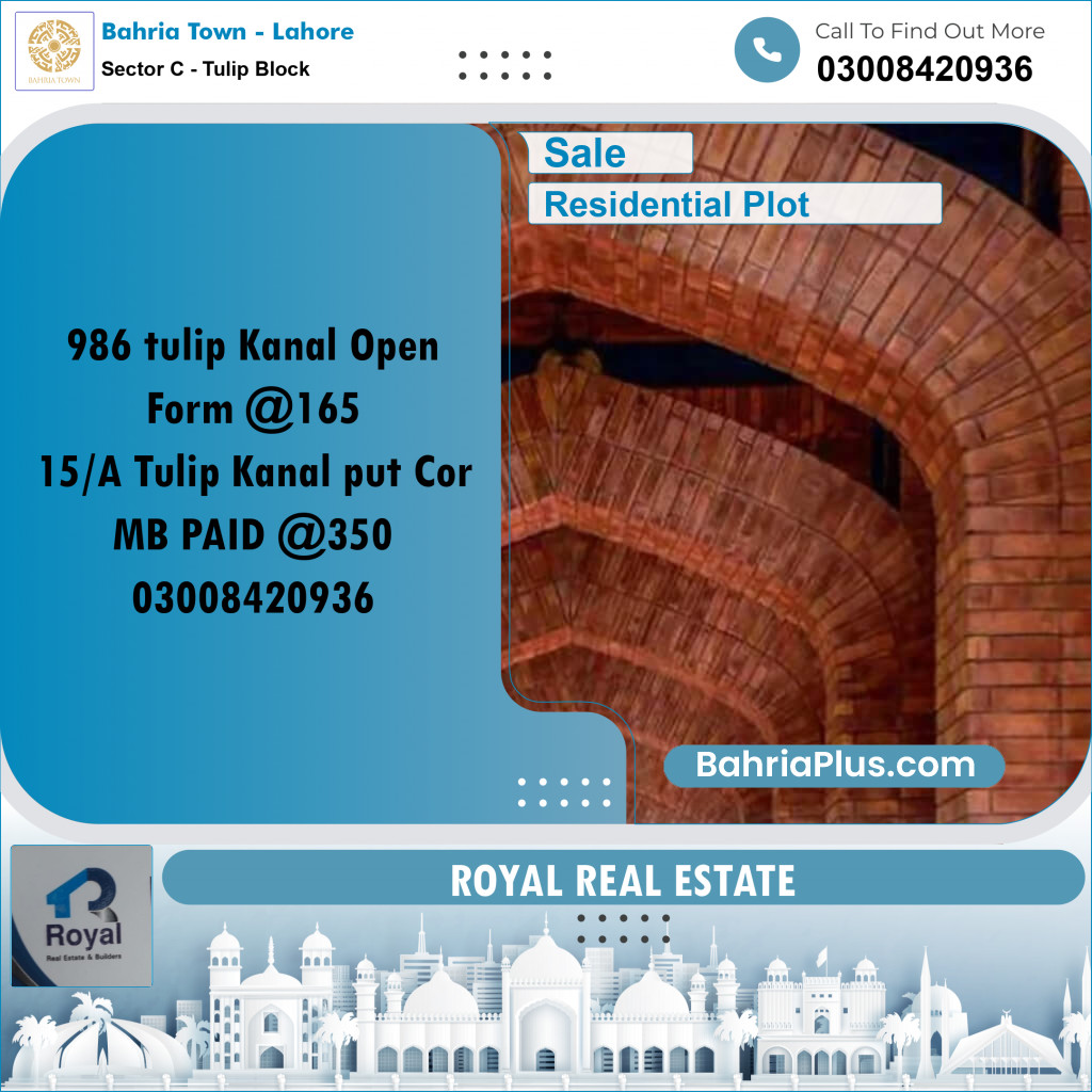 Residential Plot for Sale in Sector C - Tulip Block - Bahria Town, Lahore - (BP-195283)