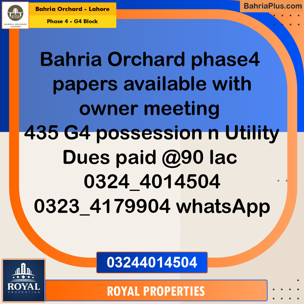 Residential Plot for Sale in Phase 4 - G4 Block -  Bahria Orchard, Lahore - (BP-195308)