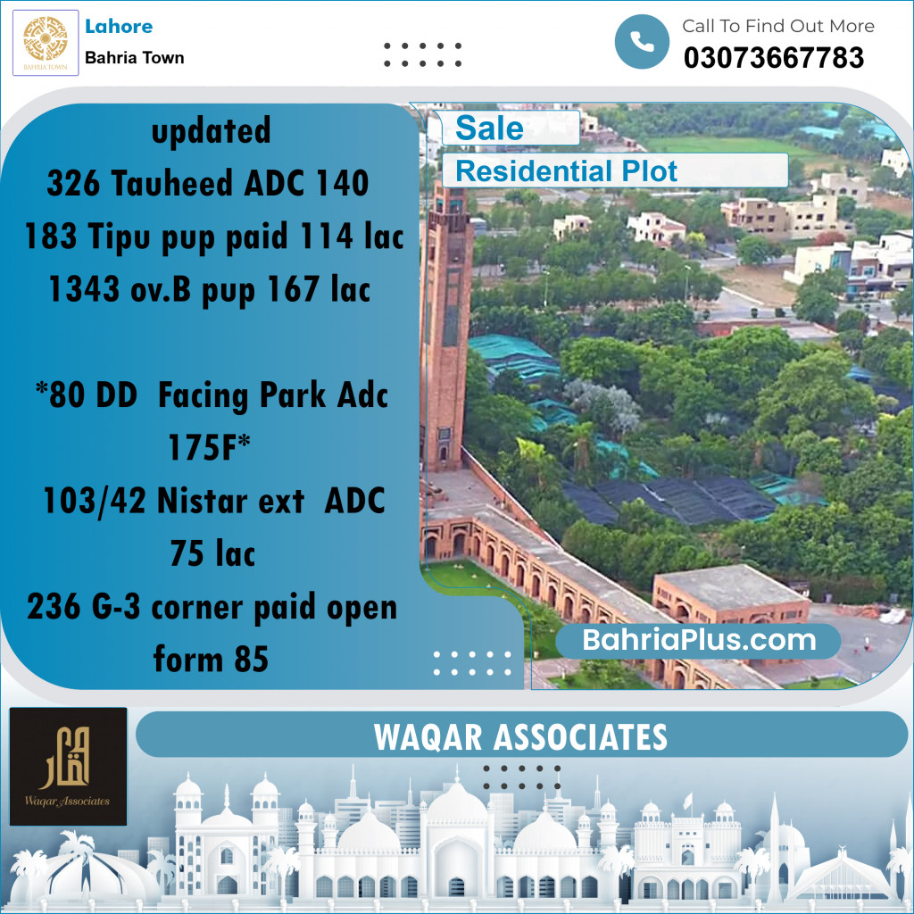 Residential Plot for Sale in Bahria Town, Lahore - (BP-195348)