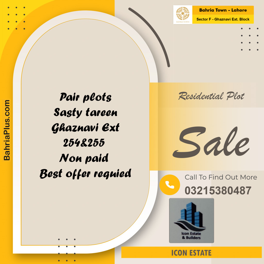 Residential Plot for Sale in Sector F - Ghaznavi Ext. Block -  Bahria Town, Lahore - (BP-195379)