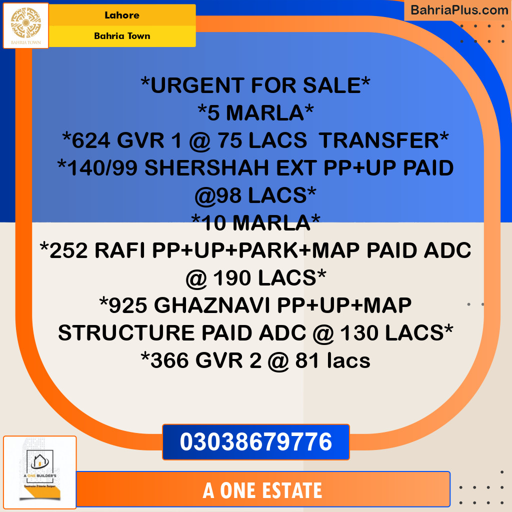 Residential Plot for Sale in Bahria Town, Lahore - (BP-195383)