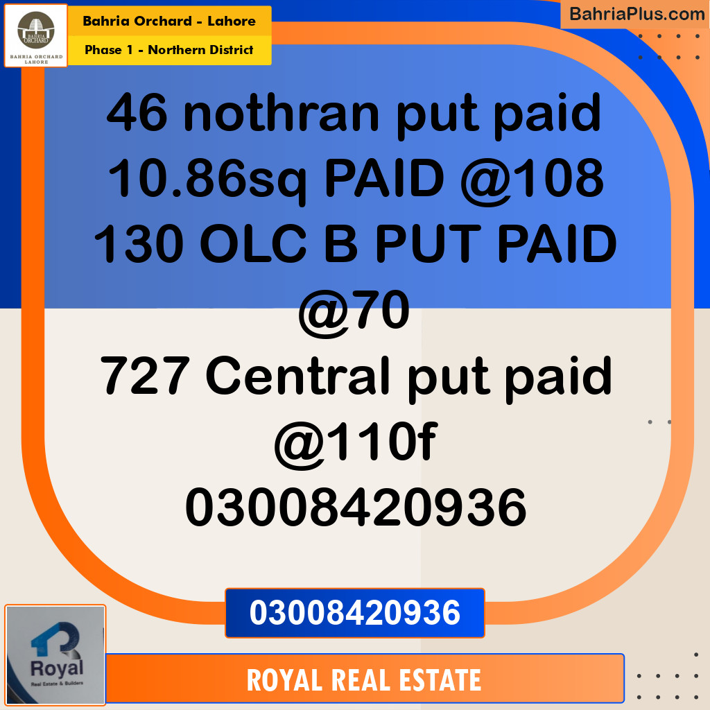 Residential Plot for Sale in Phase 1 - Northern District - Bahria Orchard, Lahore - (BP-195388)