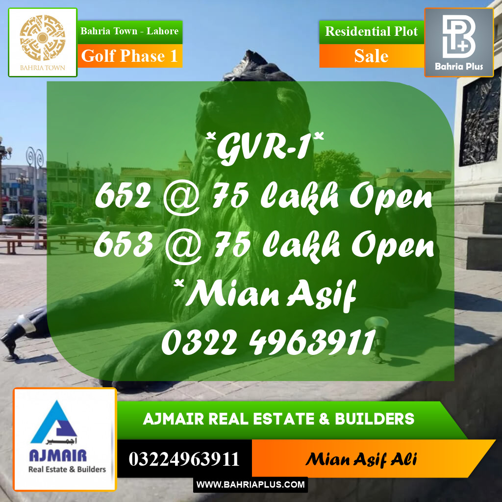 Residential Plot for Sale in Golf Phase 1 -  Bahria Town, Lahore - (BP-195399)