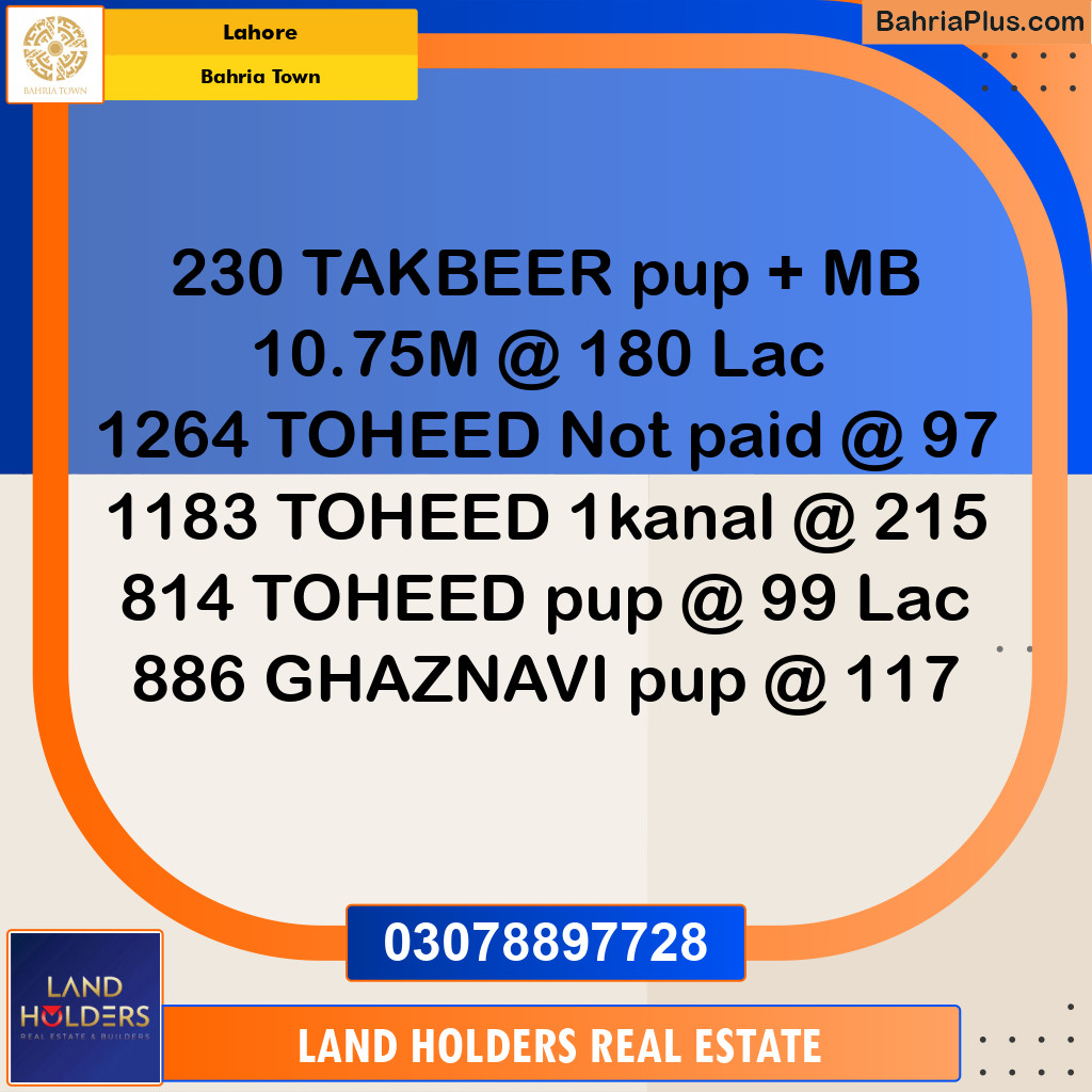 Residential Plot for Sale in Bahria Town, Lahore - (BP-195416)
