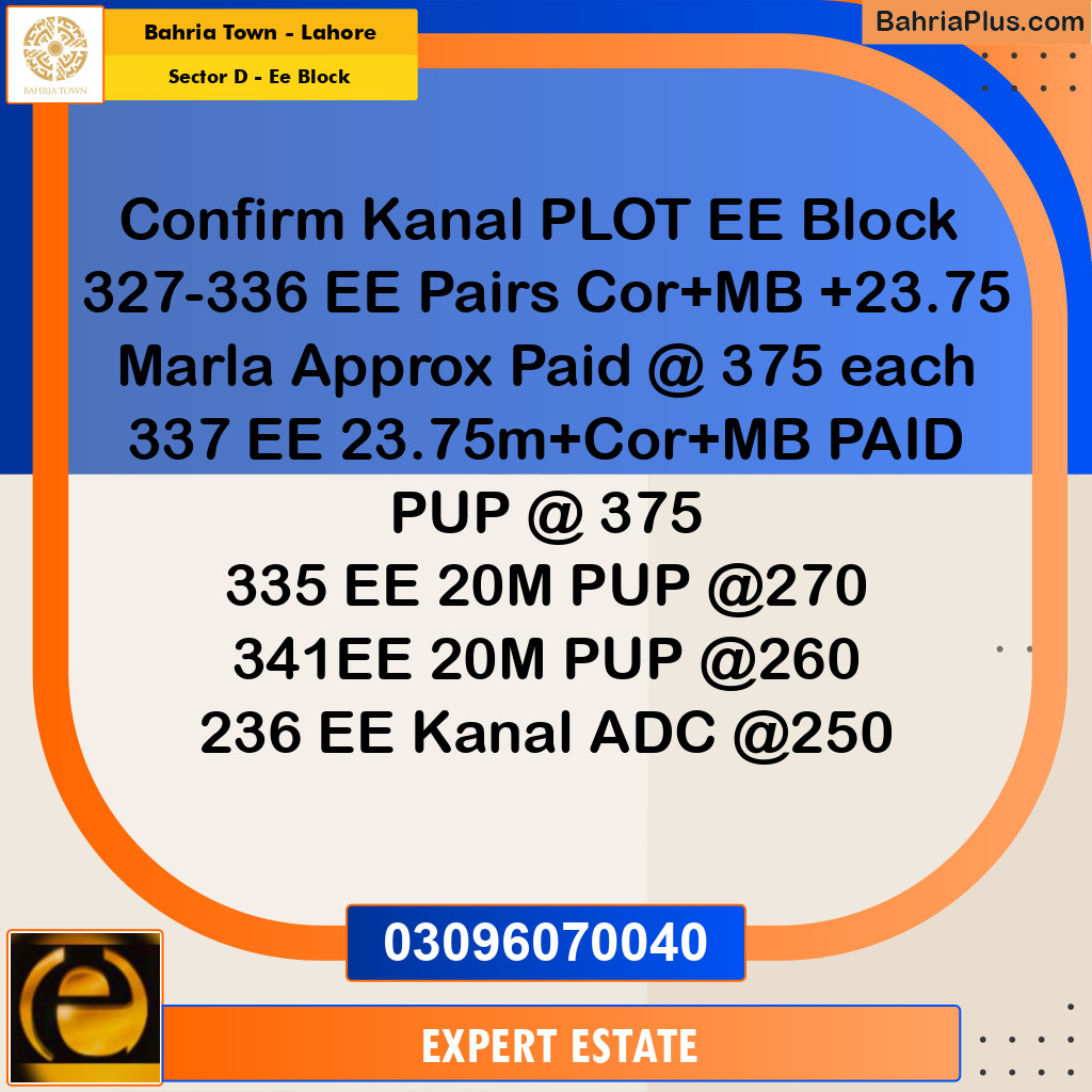 Residential Plot for Sale in Sector D - EE Block - Bahria Town, Lahore - (BP-195444)