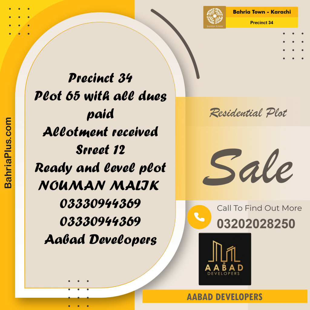 250 Sq. Yards Residential Plot for Sale in Precinct 34 -  Bahria Town, Karachi - (BP-195447)