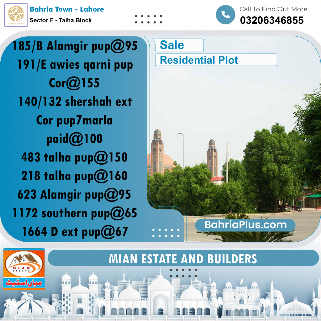 Residential Plot for Sale in Sector F - Talha Block - Bahria Town, Lahore - (BP-195450)