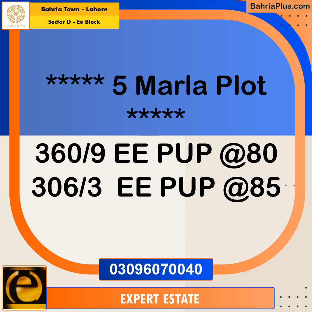 Residential Plot for Sale in Sector D - EE Block - Bahria Town, Lahore - (BP-195451)