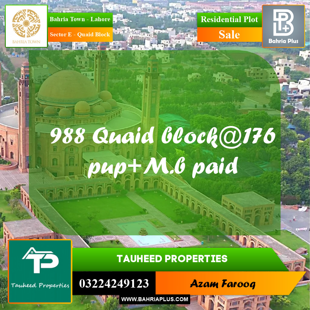 Residential Plot for Sale in Sector E - Quaid Block -  Bahria Town, Lahore - (BP-195454)