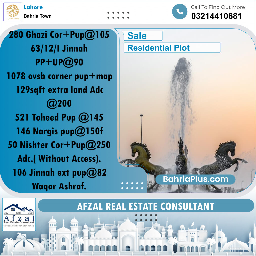Residential Plot for Sale in Bahria Town, Lahore - (BP-195460)