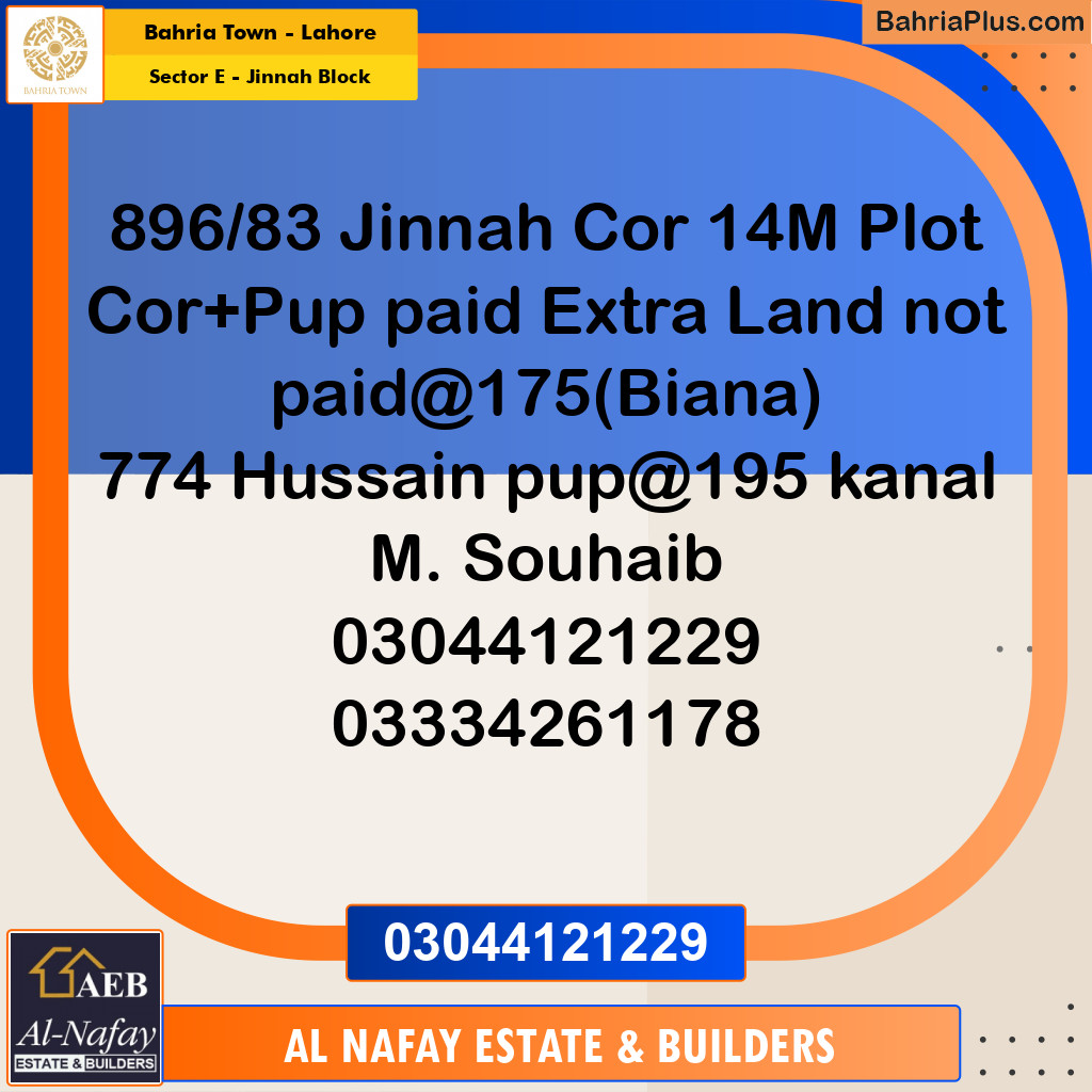 Residential Plot for Sale in Sector E - Jinnah Block -  Bahria Town, Lahore - (BP-195480)