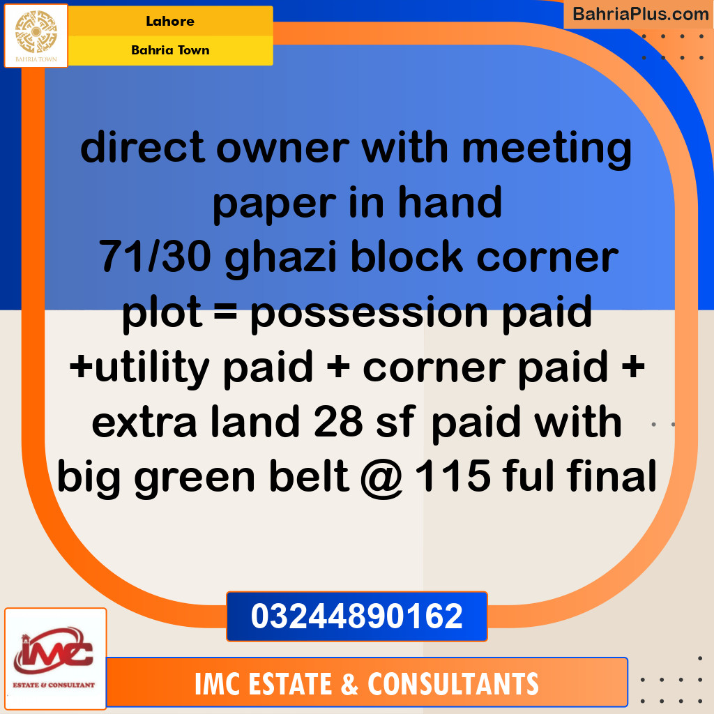 Residential Plot for Sale in Bahria Town, Lahore - (BP-195530)