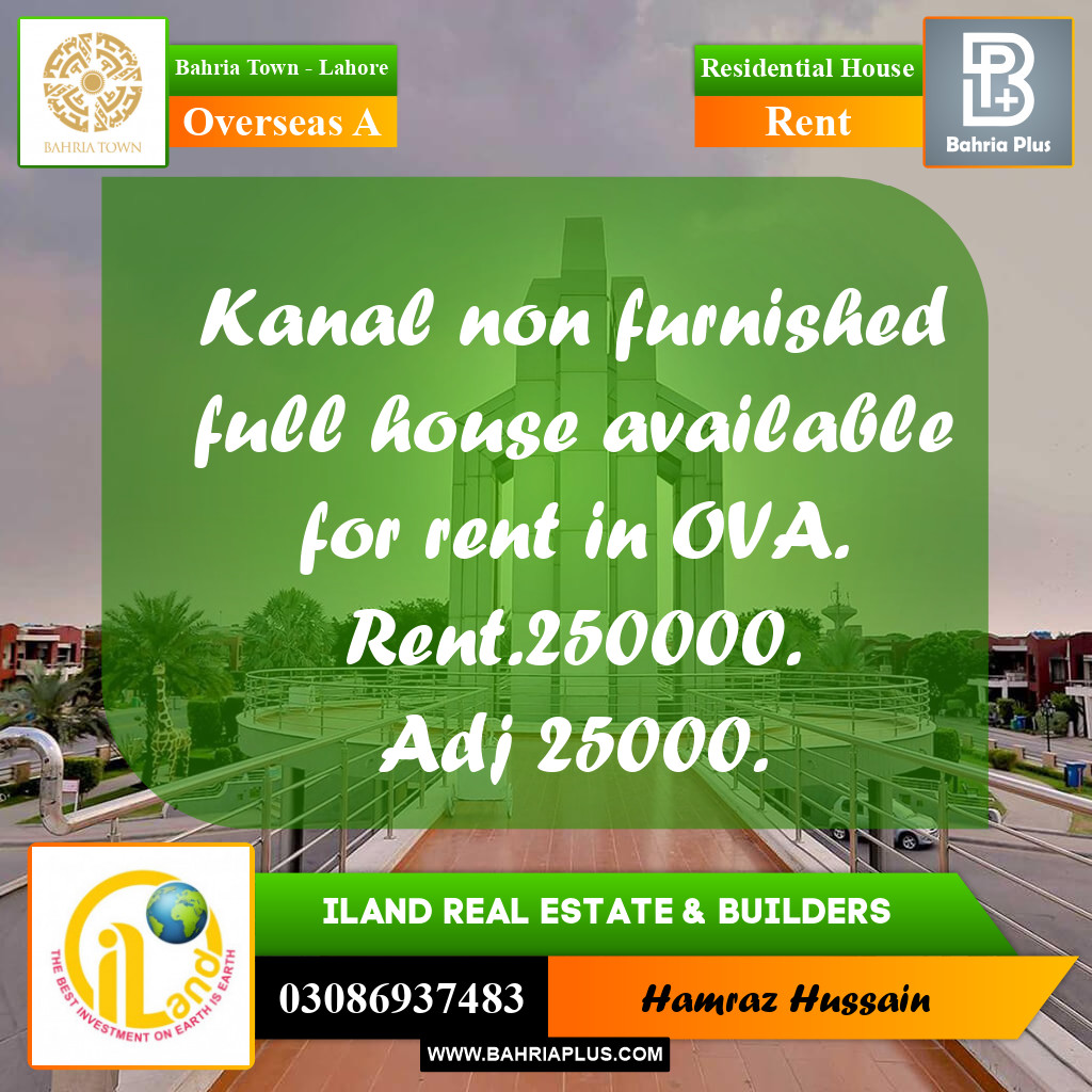 Residential House for Rent in Overseas A - Bahria Town, Lahore - (BP-195592)