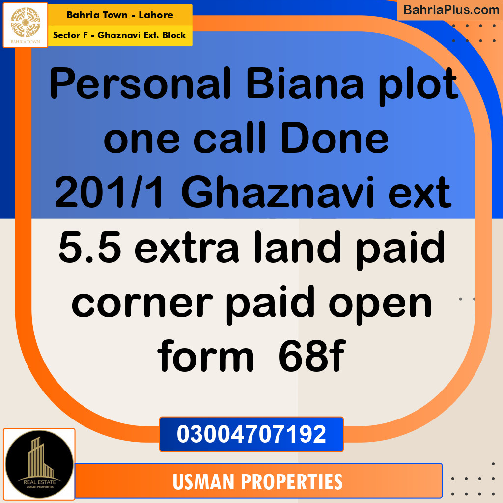 Residential Plot for Sale in Sector F - Ghaznavi Ext. Block -  Bahria Town, Lahore - (BP-195613)