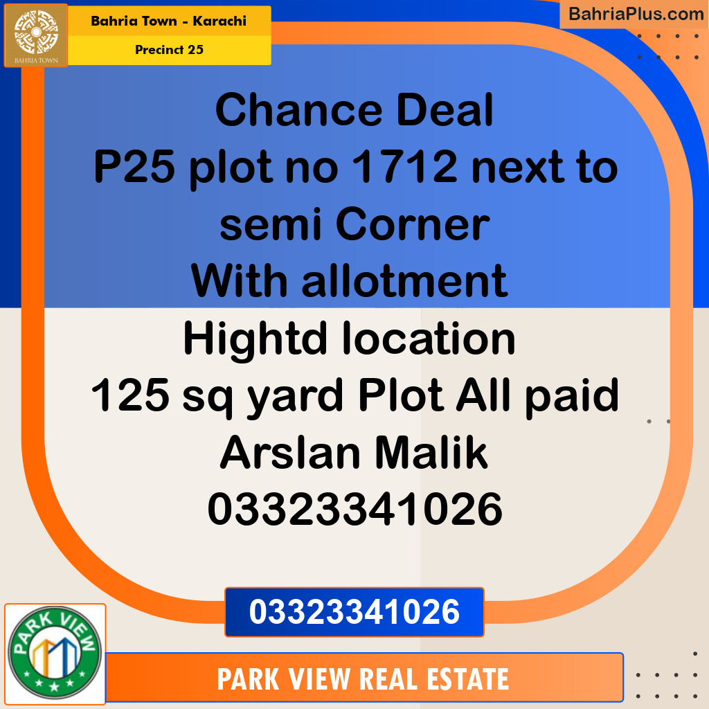 125 Sq. Yards Residential Plot for Sale in Precinct 25 -  Bahria Town, Karachi - (BP-195644)