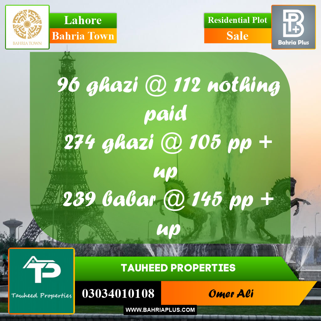Residential Plot for Sale in Bahria Town, Lahore - (BP-195655)