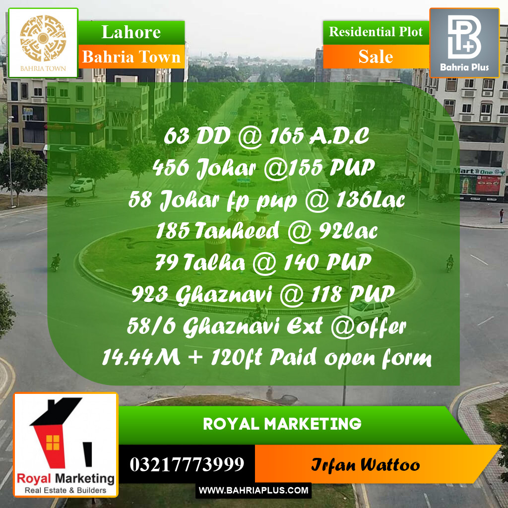 Residential Plot for Sale in Bahria Town, Lahore - (BP-195675)