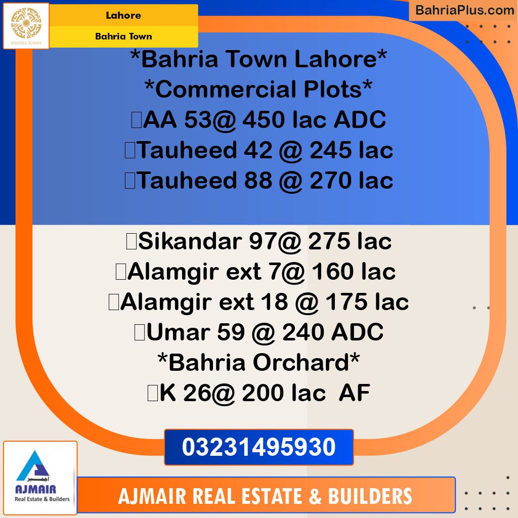 Commercial Plot for Sale in Bahria Town, Lahore - (BP-195677)