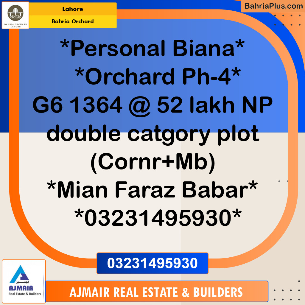 Residential Plot for Sale in Bahria Orchard, Lahore - (BP-195683)