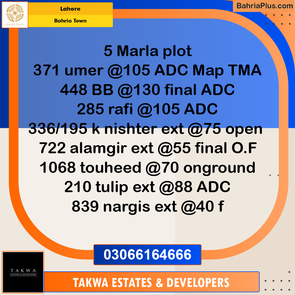Residential Plot for Sale in Bahria Town, Lahore - (BP-195727)