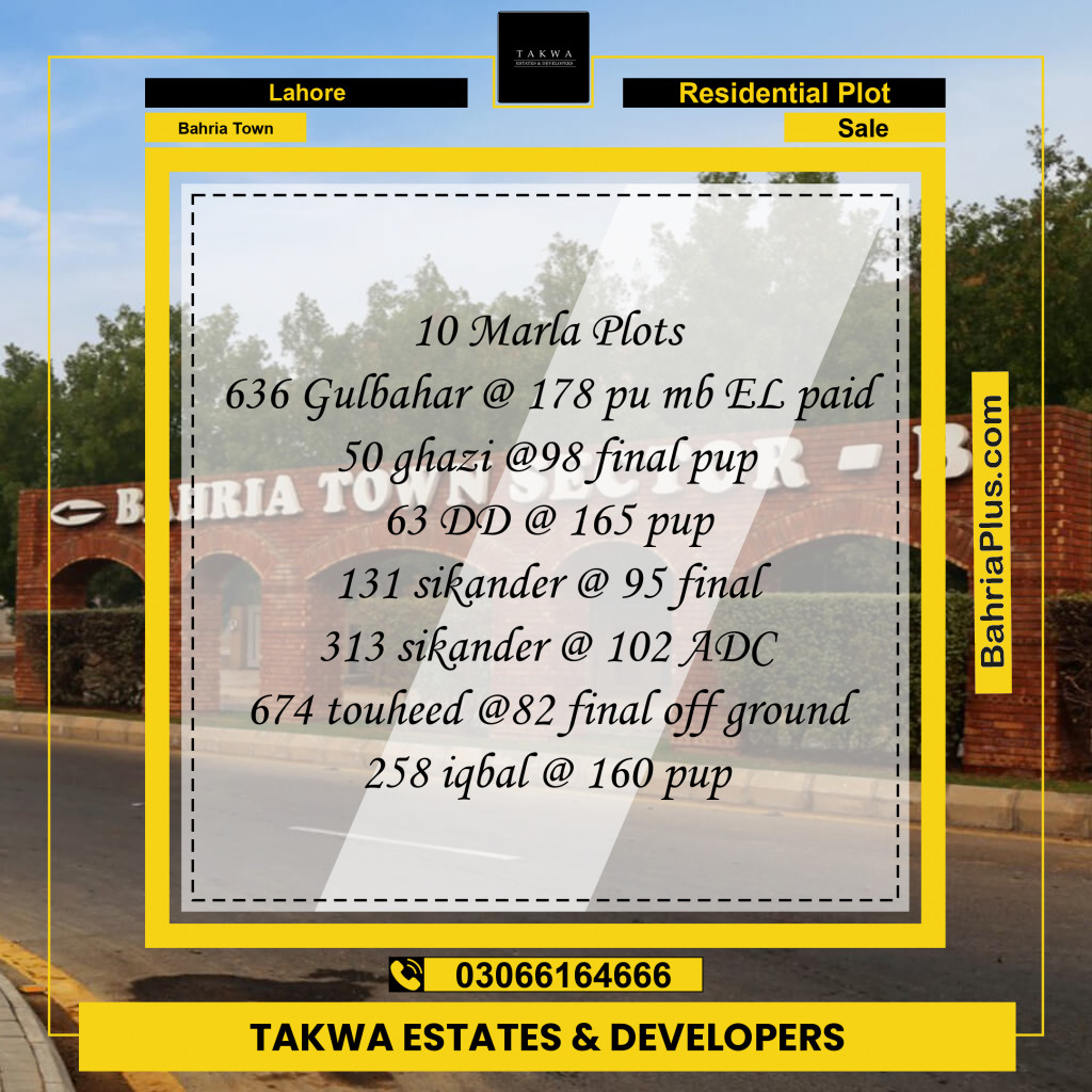 Residential Plot for Sale in Bahria Town, Lahore - (BP-195729)