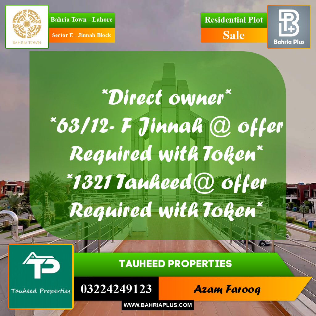 Residential Plot for Sale in Sector E - Jinnah Block -  Bahria Town, Lahore - (BP-195803)