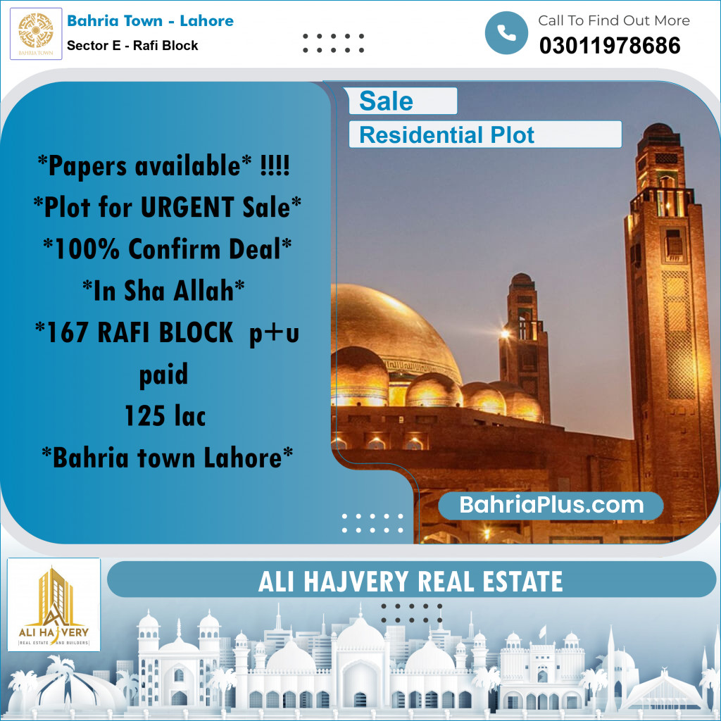 Residential Plot for Sale in Sector E - Rafi Block -  Bahria Town, Lahore - (BP-195832)
