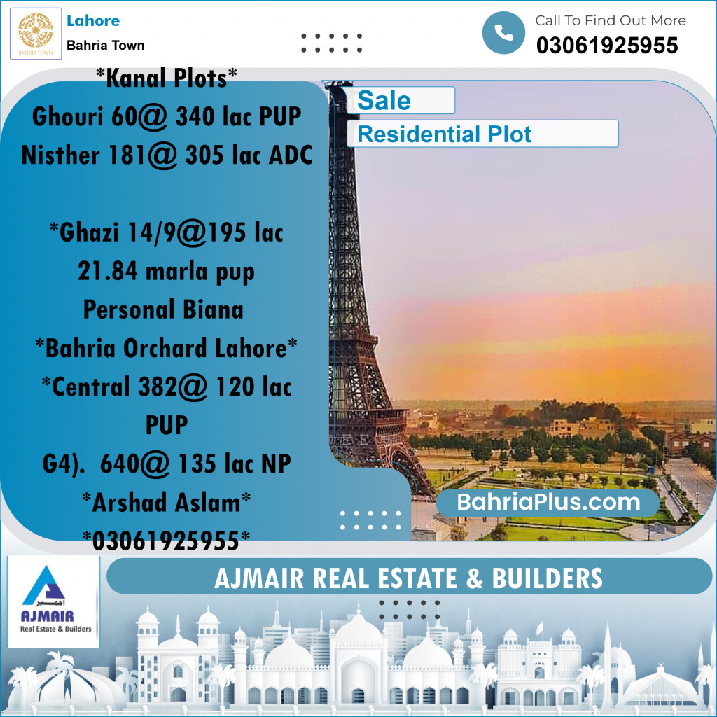 Residential Plot for Sale in Bahria Town, Lahore - (BP-195859)