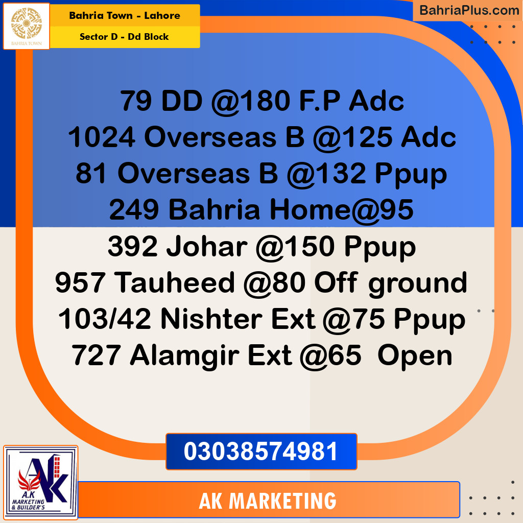 Residential Plot for Sale in Sector D - DD Block - Bahria Town, Lahore - (BP-195915)