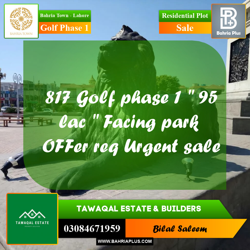 Residential Plot for Sale in Golf Phase 1 -  Bahria Town, Lahore - (BP-195922)