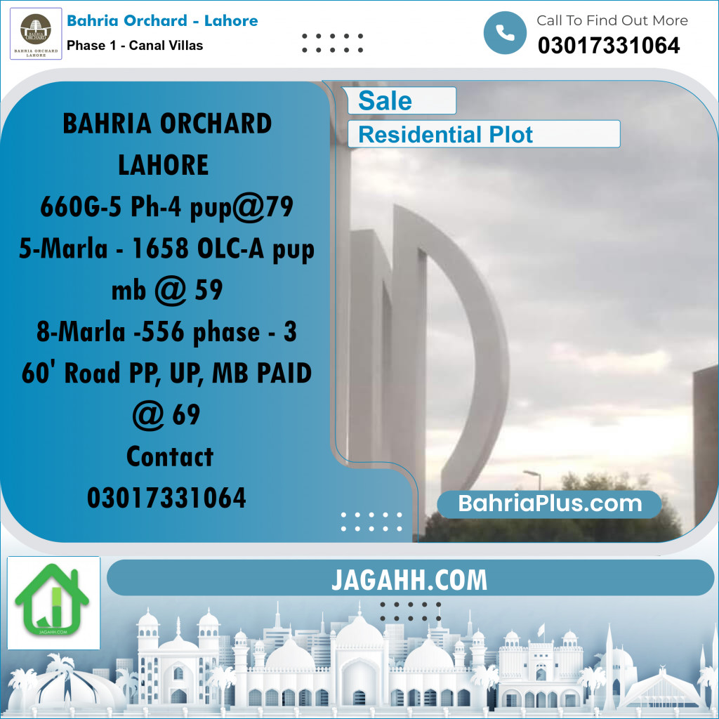 Residential Plot for Sale in Phase 1 - Canal Villas - Bahria Orchard, Lahore - (BP-195966)