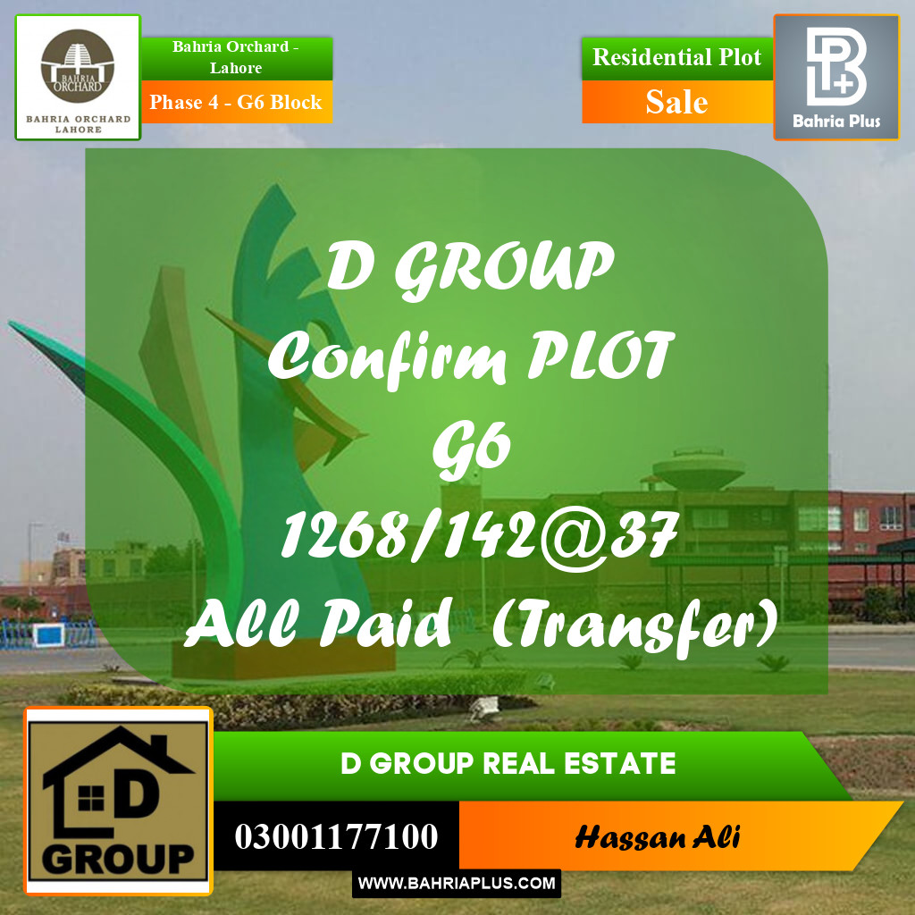 Residential Plot for Sale in Phase 4 - G6 Block -  Bahria Orchard, Lahore - (BP-195967)