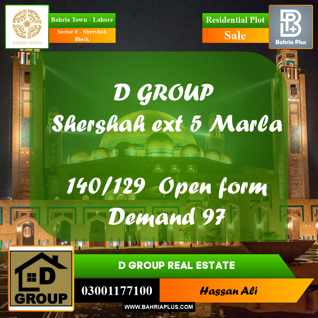 Residential Plot for Sale in Sector F - Shershah Block - Bahria Town, Lahore - (BP-195982)