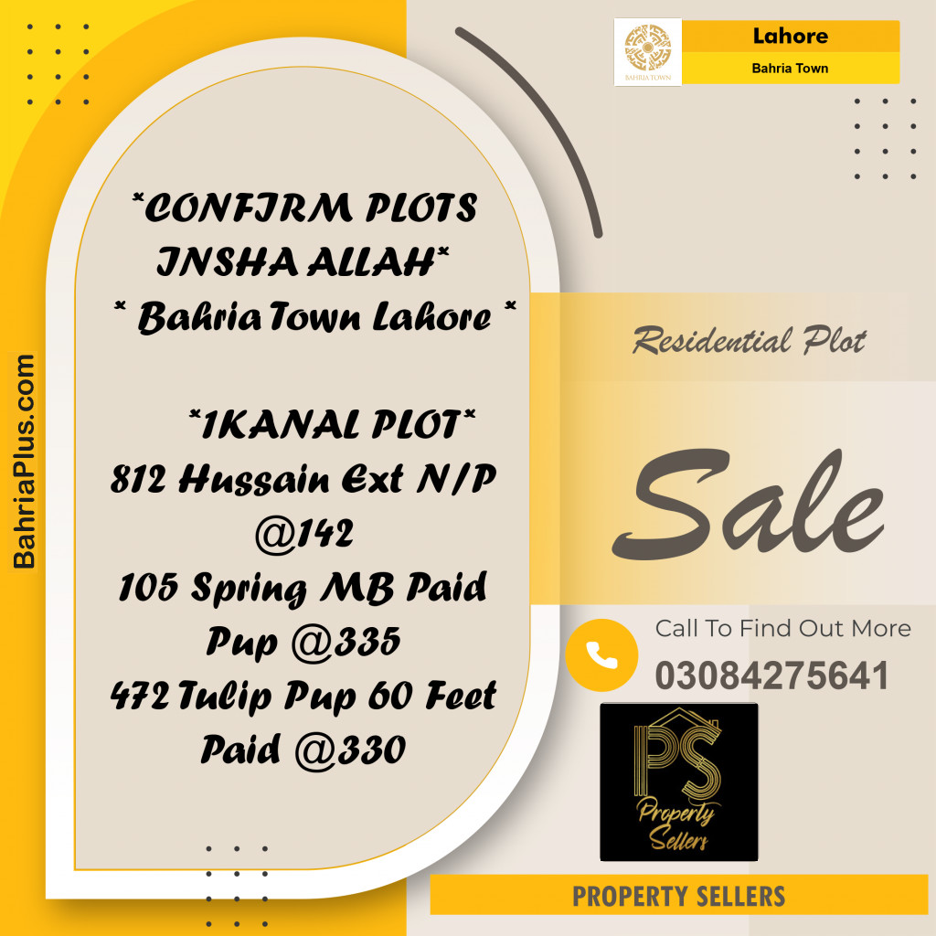Residential Plot for Sale in Bahria Town, Lahore - (BP-196006)
