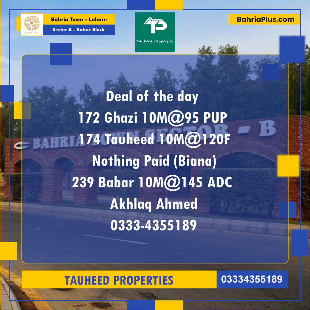 Residential Plot for Sale in Sector A - Babar Block -  Bahria Town, Lahore - (BP-196060)