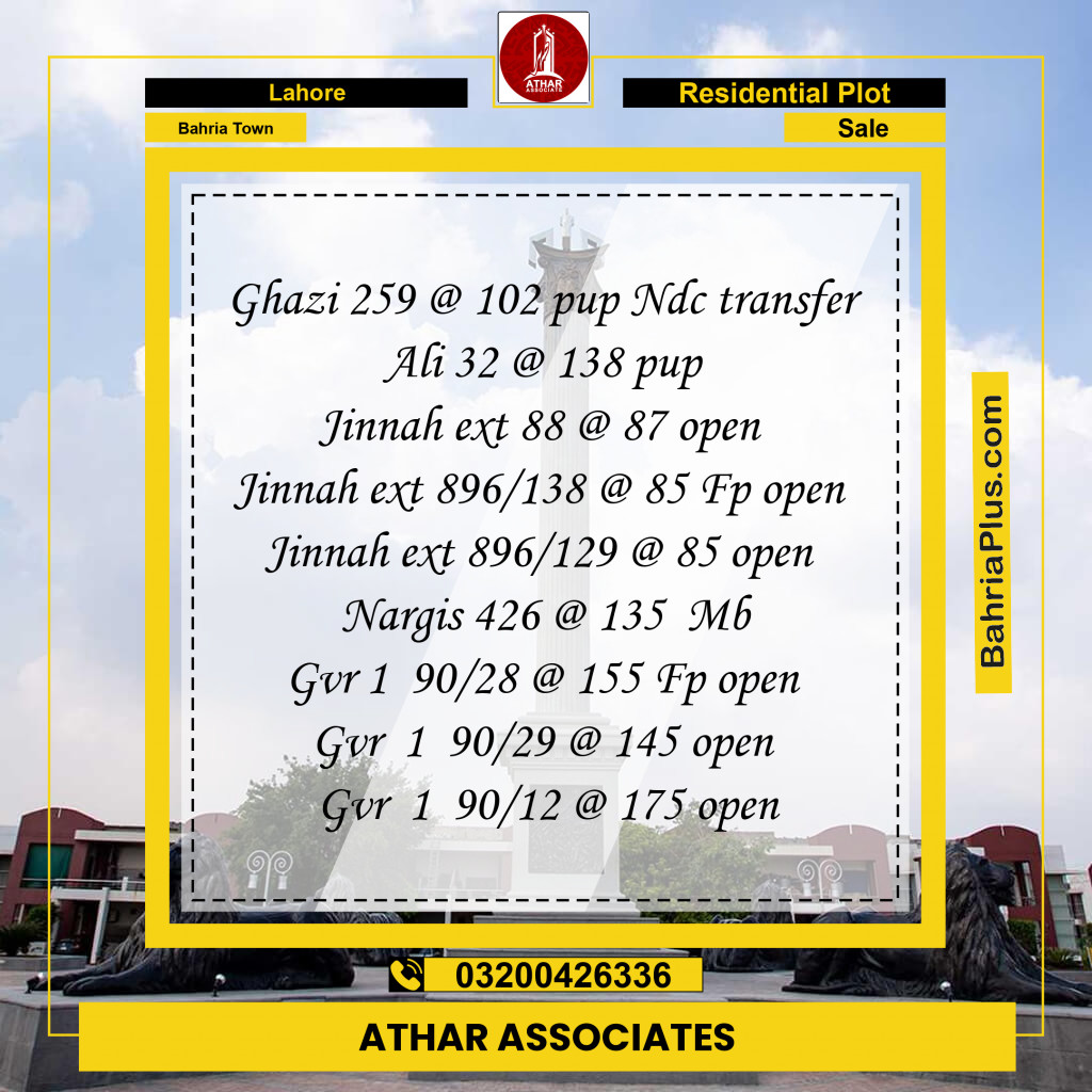 Residential Plot for Sale in Bahria Town, Lahore - (BP-196076)