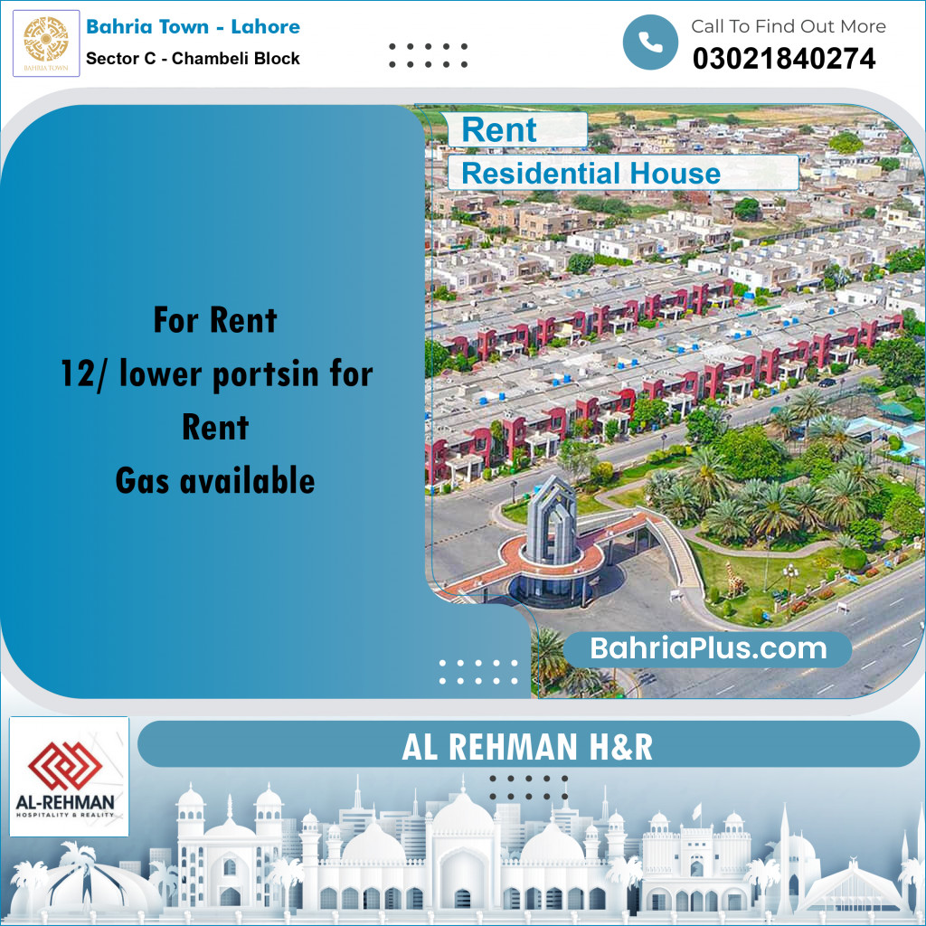 Residential House for Rent in Sector C - Chambeli Block - Bahria Town, Lahore - (BP-196134)