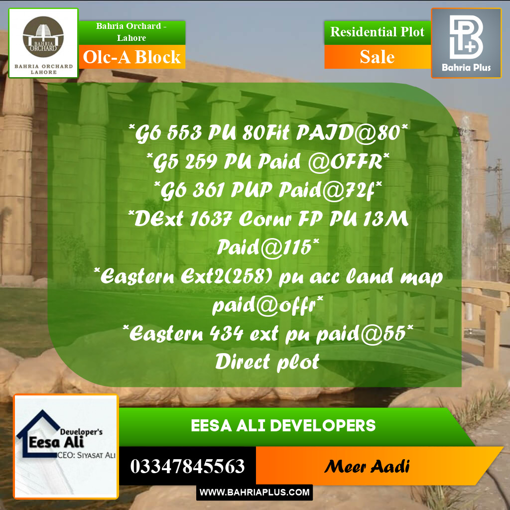 Residential Plot for Sale in OLC-A Block -  Bahria Orchard, Lahore - (BP-196167)