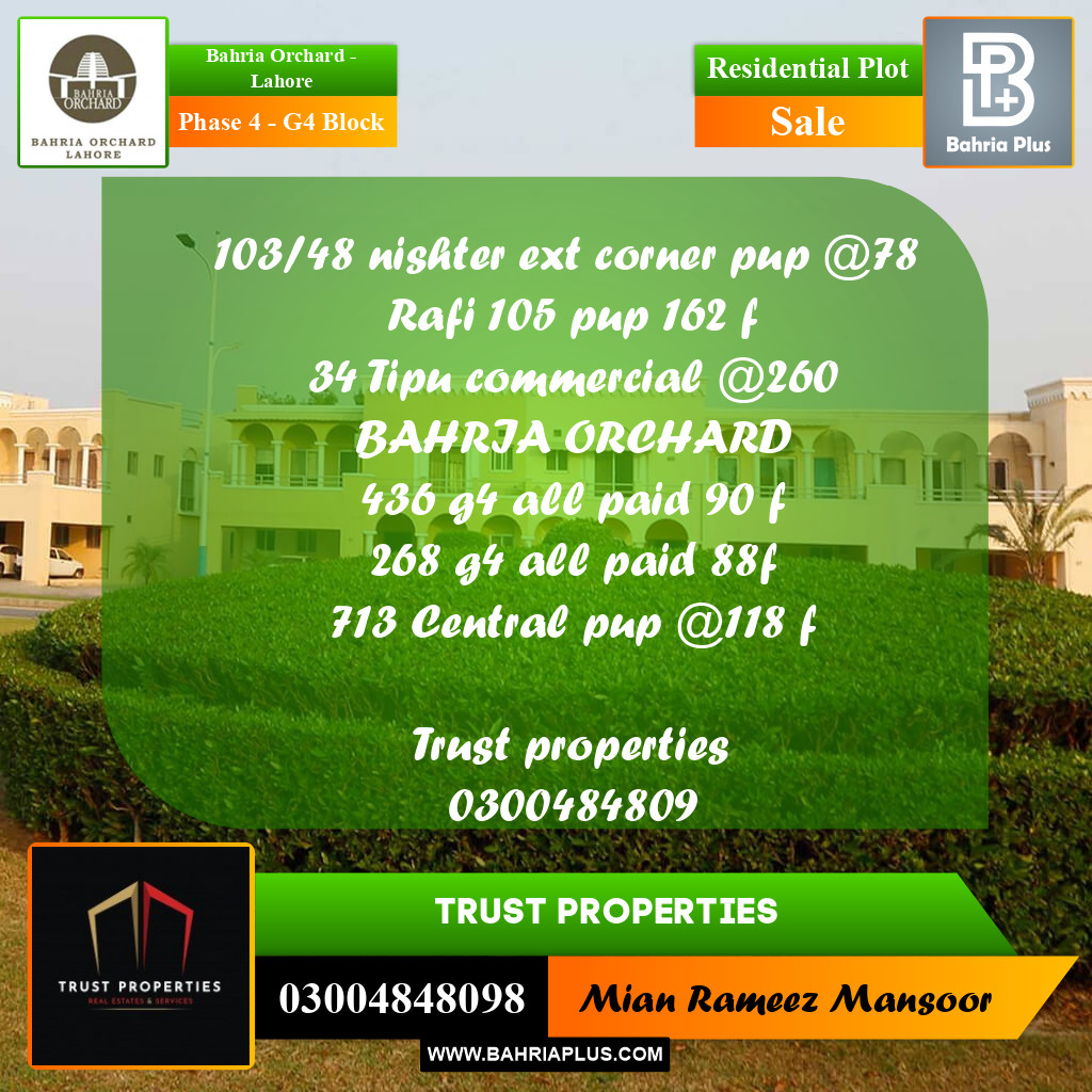 Residential Plot for Sale in Phase 4 - G4 Block -  Bahria Orchard, Lahore - (BP-196176)