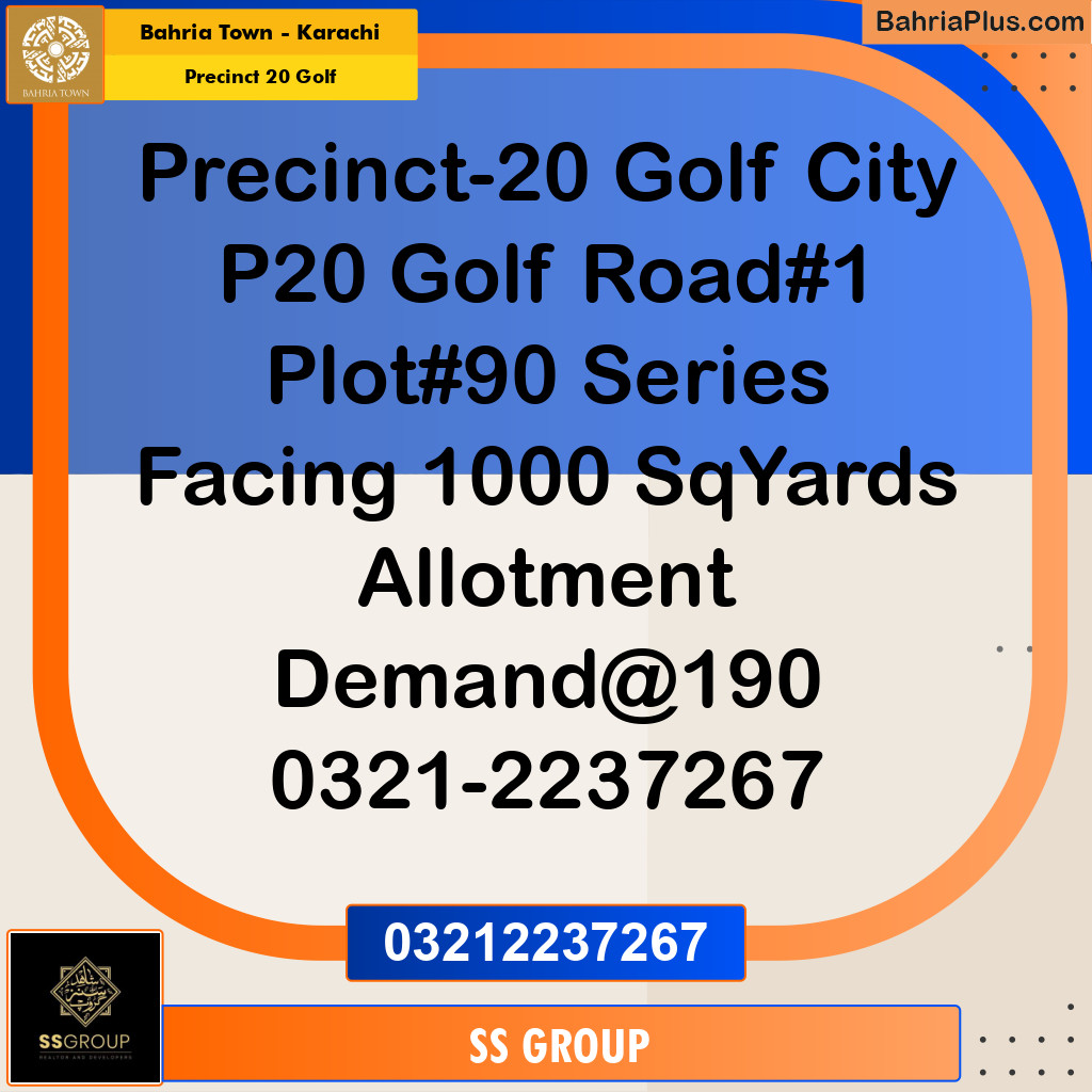 1000 Sq. Yards Residential Plot for Sale in Precinct 20 Golf - Bahria Town, Karachi - (BP-196189)
