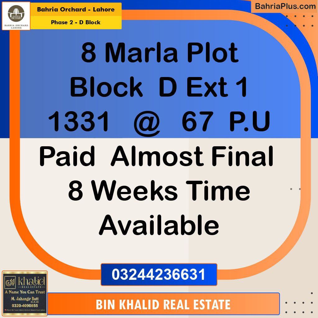Residential Plot for Sale in Phase 2 - D Block -  Bahria Orchard, Lahore - (BP-196211)