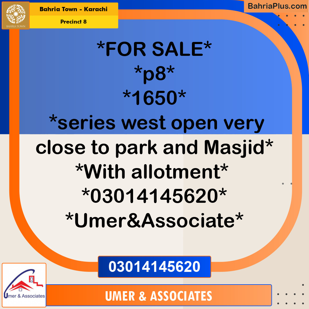 250 Sq. Yards Residential Plot for Sale in Precinct 8 - Bahria Town, Karachi - (BP-196215)