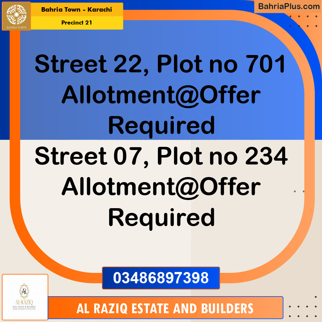 250 Sq. Yards Residential Plot for Sale in Precinct 21 -  Bahria Town, Karachi - (BP-196246)