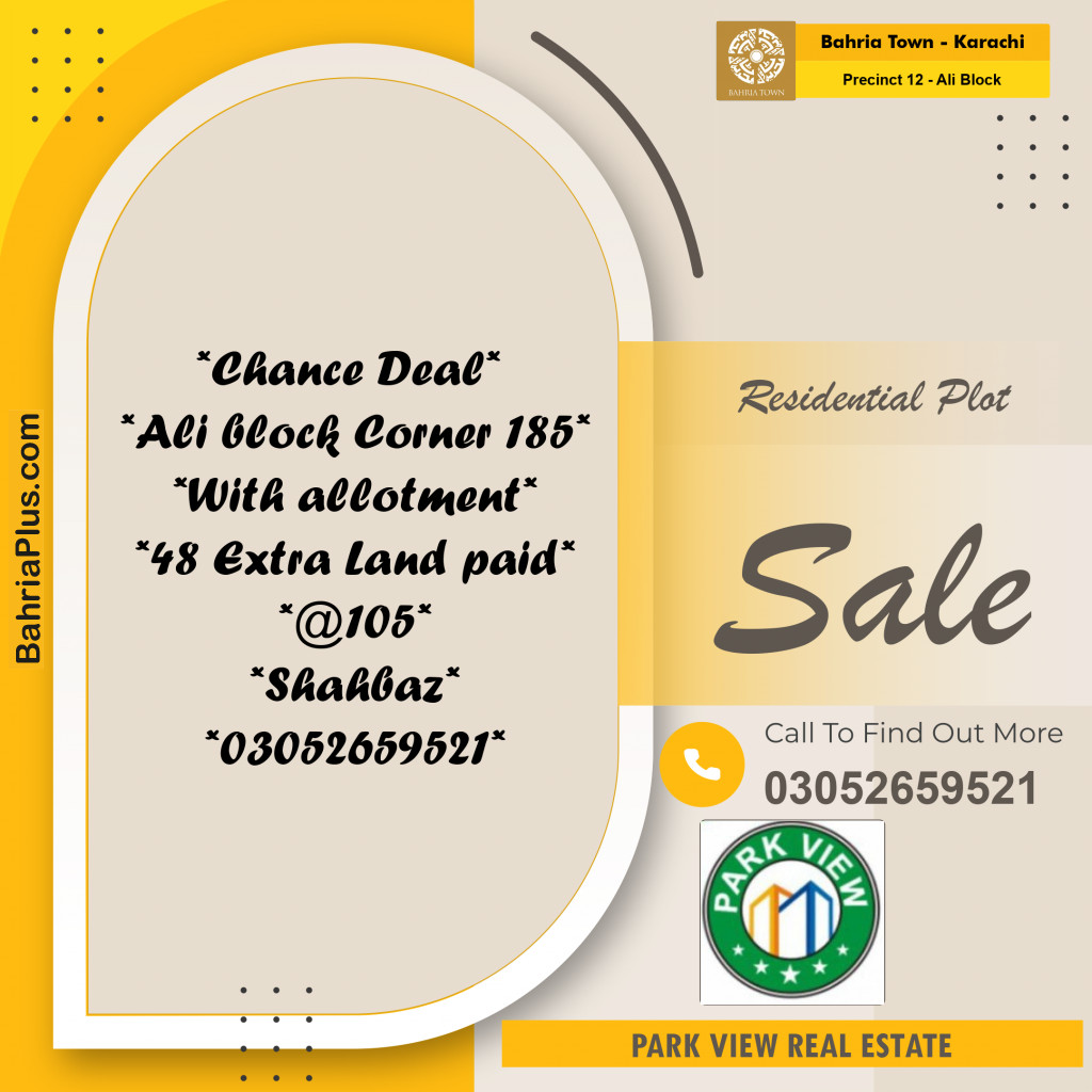 125 Sq. Yards Residential Plot for Sale in Precinct 12 - Ali Block - Bahria Town, Karachi - (BP-196269)