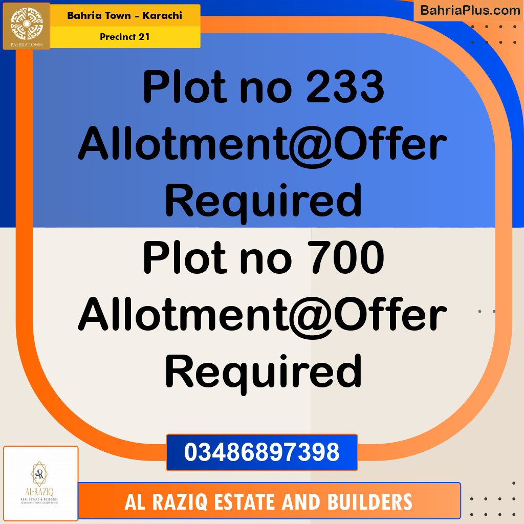 250 Sq. Yards Residential Plot for Sale in Precinct 21 - Bahria Town, Karachi - (BP-196274)