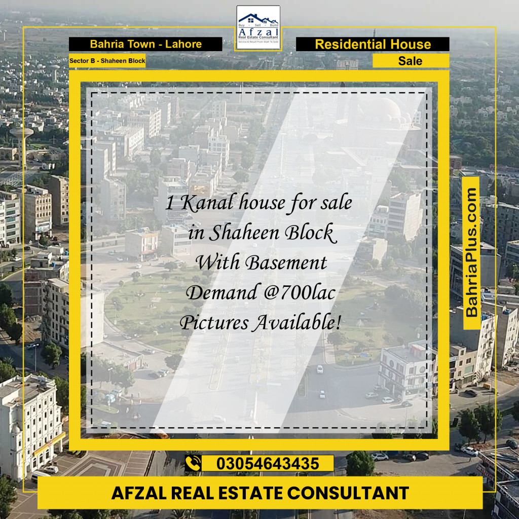 Residential House for Sale in Sector B - Shaheen Block - Bahria Town, Lahore - (BP-196284)