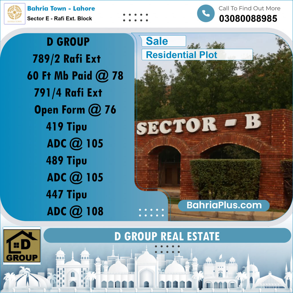 Residential Plot for Sale in Sector E - Rafi Ext. Block -  Bahria Town, Lahore - (BP-196311)