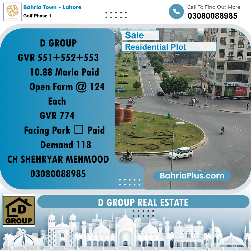 Residential Plot for Sale in Golf Phase 1 -  Bahria Town, Lahore - (BP-196312)
