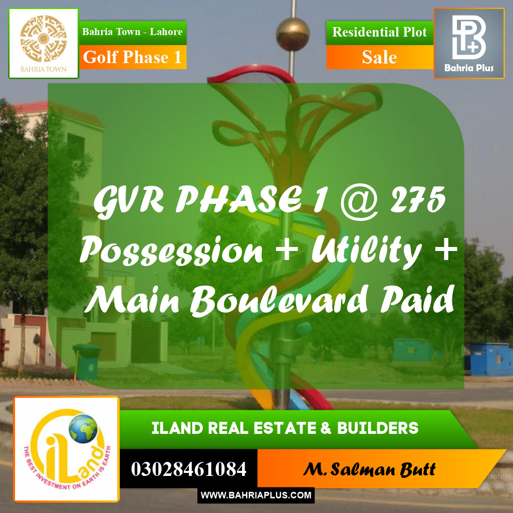 Residential Plot for Sale in Golf Phase 1 -  Bahria Town, Lahore - (BP-196385)