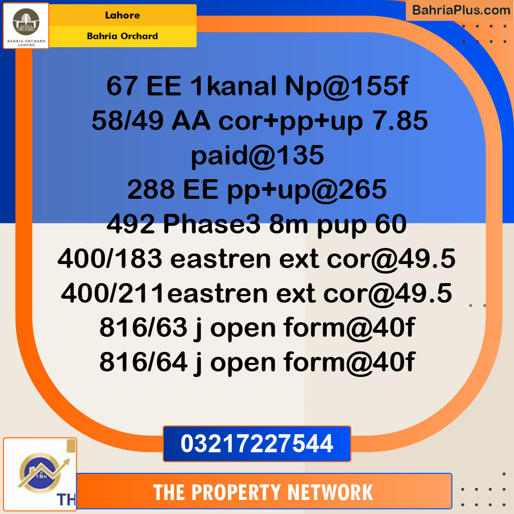 Residential Plot for Sale in Bahria Orchard, Lahore - (BP-196463)